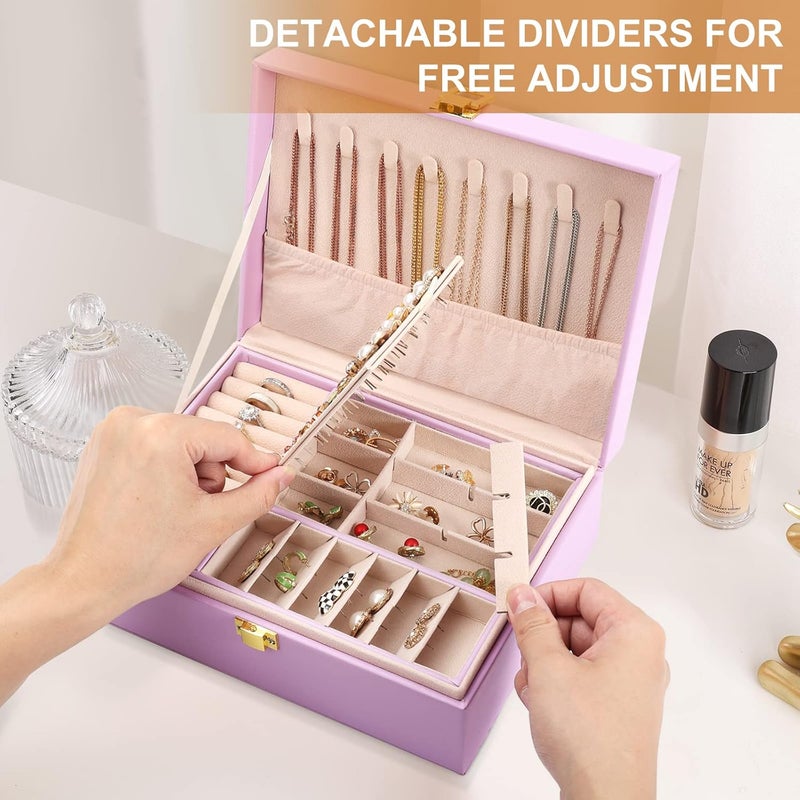 Sanikeon Jewelry Box for Girls Women Leather Jewelry Organizer with Lock Double Layers Jewelry Storage Case Removable Tray for Necklace Earring Ring with Polishing Cloth and Jewelry Bags, Home Decor Gifts - Image 5
